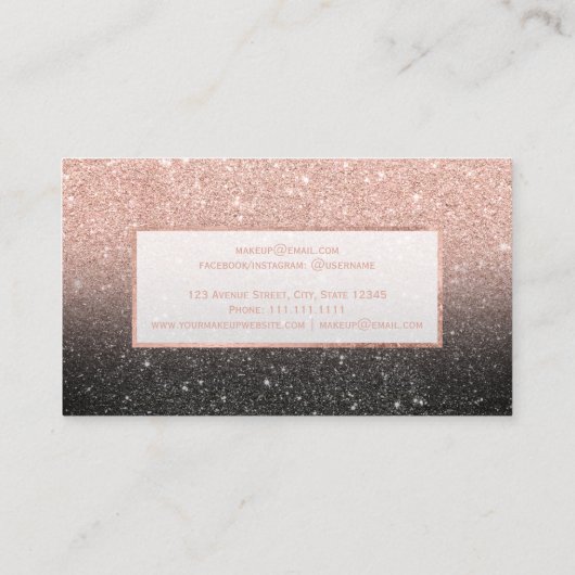 モダンなのどのばら色の金ゴールドのグリッターの黒の上品の化粧 名刺 (裏面)