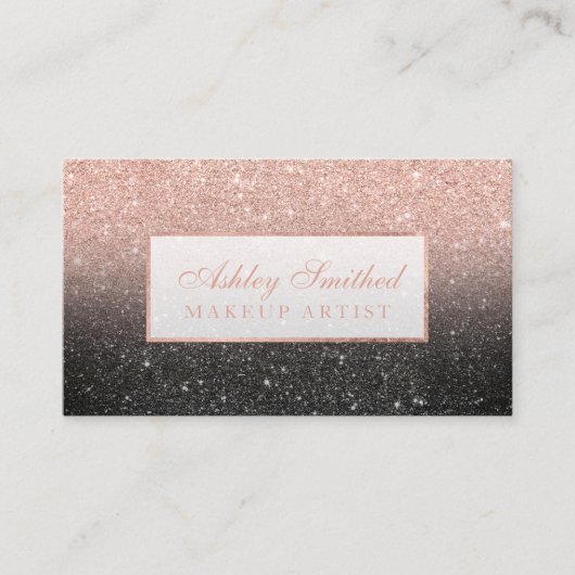 モダンなのどのばら色の金ゴールドのグリッターの黒の上品の化粧 名刺 (正面)