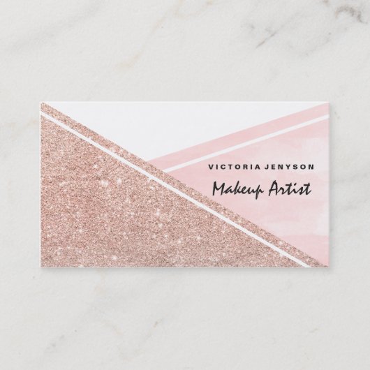 モダンなのどのばら色の金ゴールドのピンクの水彩画のブロックの化粧 名刺 (正面)