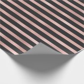 モダンなのどのばら色の金ゴールドのホイル及び黒のストライプ ラッピングペーパー (角)