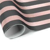 モダンなのどのばら色の金ゴールドのホイル及び黒のストライプ ラッピングペーパー (ロールコーナー)