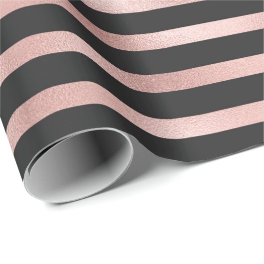 モダンなのどのばら色の金ゴールドのホイル及び黒のストライプ ラッピングペーパー (ロールコーナー)