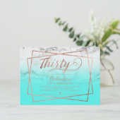 モダンなのどのばら色の金ゴールドの原稿の大理石のティール（緑がかった色） 30 招待状 (スタンド正面)