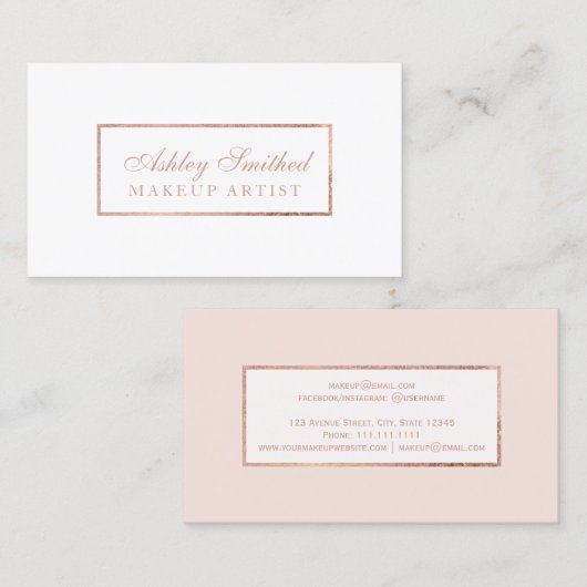 モダンなのどのばら色の金ゴールドの赤面の白くシンプルな化粧 名刺 (正面/裏面)
