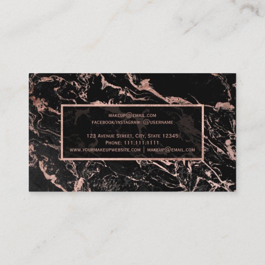 モダンなのどのばら色の金ゴールドの黒の大理石の上品の化粧 名刺 (裏面)
