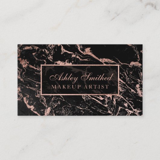 モダンなのどのばら色の金ゴールドの黒の大理石の上品の化粧 名刺 (正面)