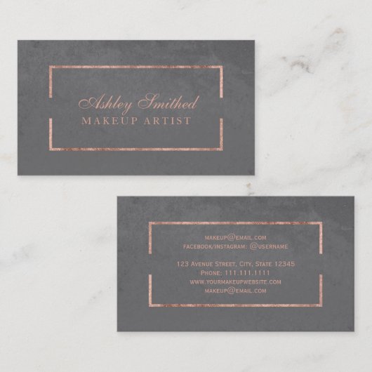 モダンなのどのばら色の金ゴールドフレームの灰色のセメントの化粧 名刺 (正面/裏面)