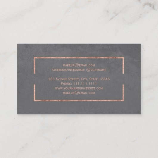 モダンなのどのばら色の金ゴールドフレームの灰色のセメントの化粧 名刺 (裏面)