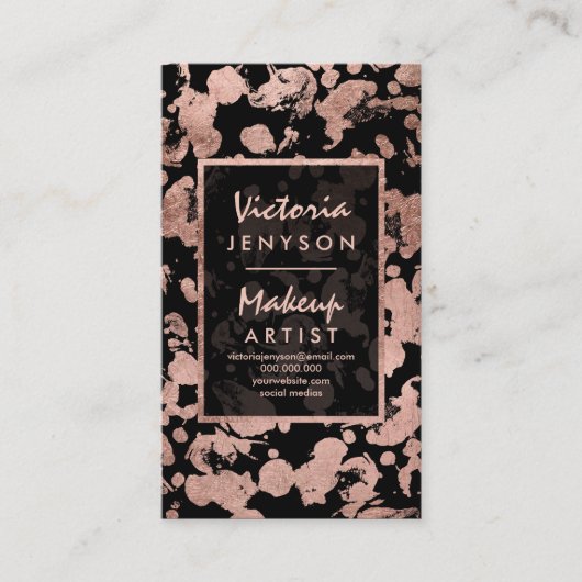 モダンなのどのばら色の金ゴールドブラシストロークメーキャップアーティスト 名刺 (正面)
