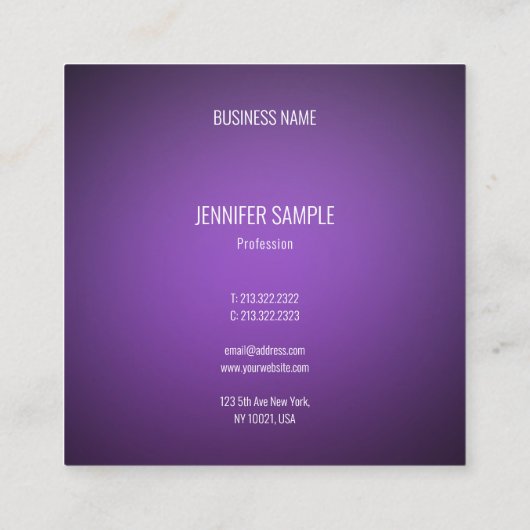 モダンなはっきりしたエレガントなデザインの紫色の明白な贅沢 スクエア名刺 (裏面)