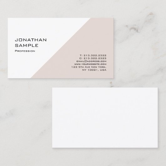 モダンなはっきりしたシックな専門のデザインのベージュ白 名刺 (正面/裏面)