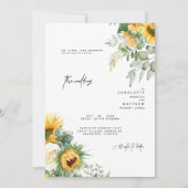 モダンなひまわりが咲くグリーン両親 招待状 (正面)