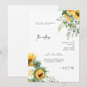 モダンなひまわりが咲くグリーン両親 招待状
