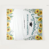 モダンなひまわりとユーカリの写真撮影用背景 タペストリー (正面(横))