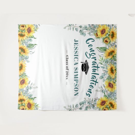 モダンなひまわりとユーカリの写真撮影用背景 タペストリー (正面(横))