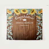 モダンなひまわりとユーカリの写真撮影用背景 タペストリー (正面(横))