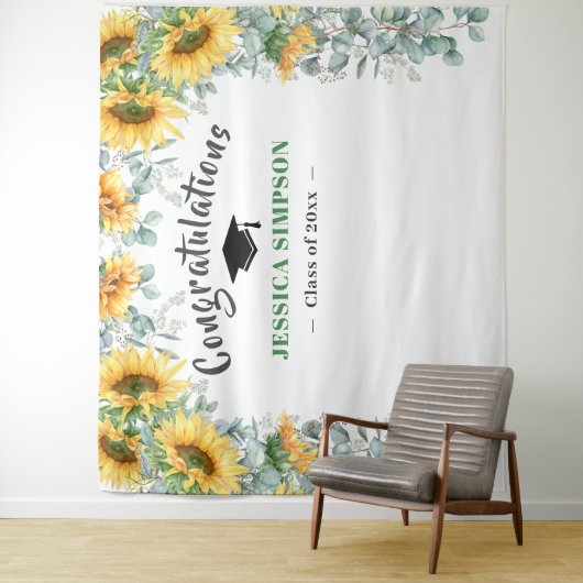 モダンなひまわりとユーカリの写真撮影用背景 タペストリー (インサイチュ)
