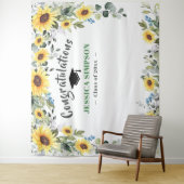モダンなひまわりとユーカリの卒業写真用背景 タペストリー (インサイチュ)