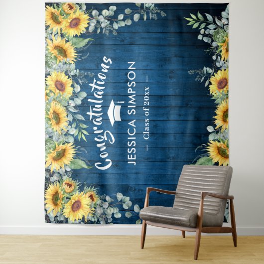 モダンなひまわりとユーカリの卒業写真用背景 タペストリー (インサイチュ)