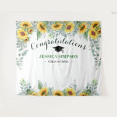 モダンなひまわりとユーカリの卒業写真背景 タペストリー (正面(横))