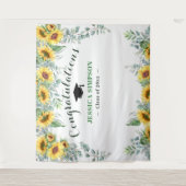 モダンなひまわりとユーカリの卒業写真背景 タペストリー (正面)