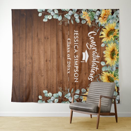 モダンなひまわりとユーカリの牧歌的な写真用背景 タペストリー (インサイチュ(横))