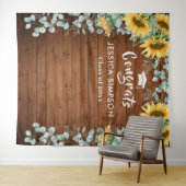 モダンなひまわりとユーカリの素朴な写真用背景 タペストリー (インサイチュ(横))