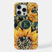 モダンなひまわりのグリッター モノグラム オリジナル iPhoneケース (裏面)