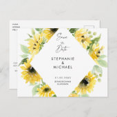 モダンなひまわりのスプレー結婚式 Save the Date アンノ 案内ポストカード (正面/裏面)