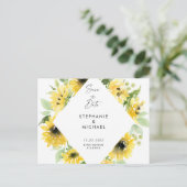 モダンなひまわりのスプレー結婚式 Save the Date アンノ 案内ポストカード (スタンド正面)