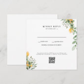 モダンなひまわりの白い結婚式QRコードRSVP (正面/裏面)