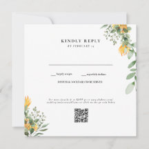 モダンなひまわりの白い結婚式QRコードRSVP