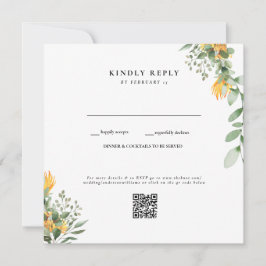 モダンなひまわりの白い結婚式QRコードRSVP