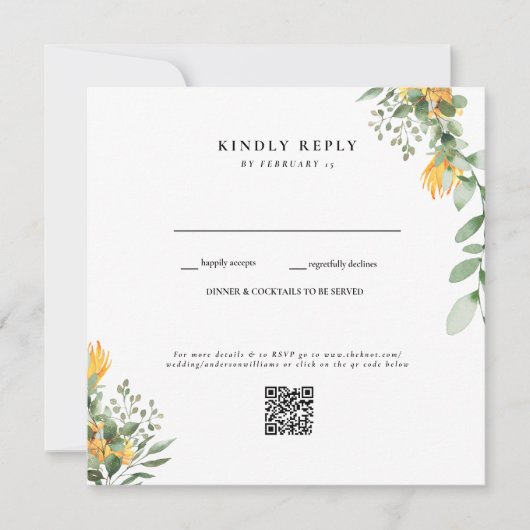 モダンなひまわりの白い結婚式QRコードRSVP (正面)