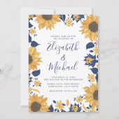 モダンなひまわり水彩 ブルー結婚式 招待状 (正面)