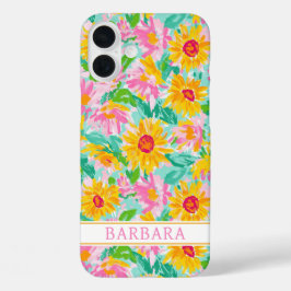 モダンなひまわり絵画のイニシャル入り iPhone 16 PLUSケース