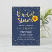 モダンなひまわり ブライダルシャワー ネイビーブルー 招待状 (スタンド正面)