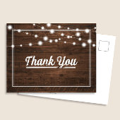 モダンなひもライトが施された木製の素朴な感謝カード ポストカード