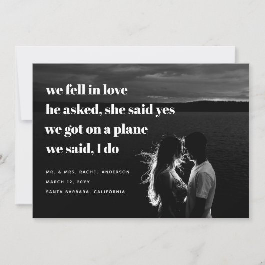 モダンなふたりの駆け落ち発表 | 駆け落ち 招待状 (正面)