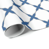 モダンなぼろぼろのシックな十字パターン濃紺の白 ラッピングペーパー (ロールコーナー)