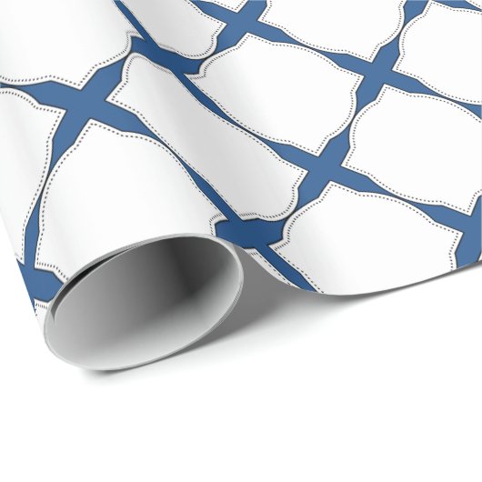 モダンなぼろぼろのシックな十字パターン濃紺の白 ラッピングペーパー (ロールコーナー)