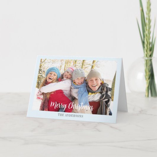 モダンなアイスブルーのシンプルでエレガントな写真のクリスマス シーズンカード (正面)