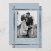 モダンなアイスブルー＆シルバーの写真ウェディング 招待状 (正面/裏面)