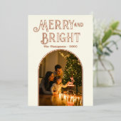 モダンなアイボリーとローズゴールドのクリスマス写真 箔シーズンカード (立ち正面)