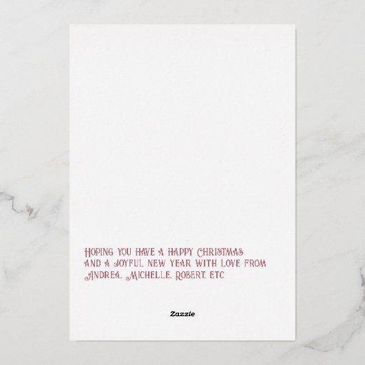 モダンなアイボリーとローズゴールドのクリスマス写真 箔シーズンカード (裏面)