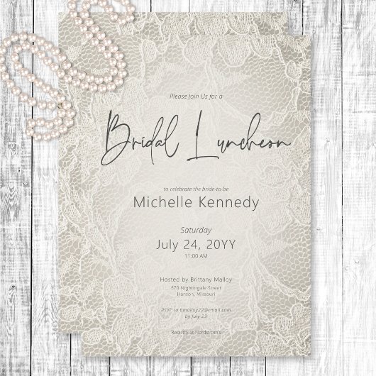 モダンなアイボリーのブライダルレース ブライダルランチョン 招待状