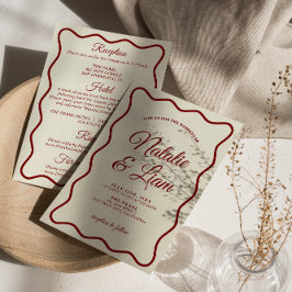 モダンなアイボリー　カラフルでレトロなウェディング 招待状