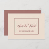 モダンなアイボリー ダークピーチ ハンドライティング ウェディング セーブザデート (正面/裏面)