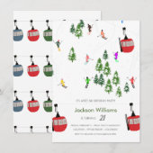 モダンなアフタースキー スキーの誕生日 招待状 (正面/裏面)