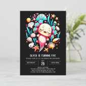 モダンなアホロトルのプリント可能な誕生日 招待状 (スタンド正面)